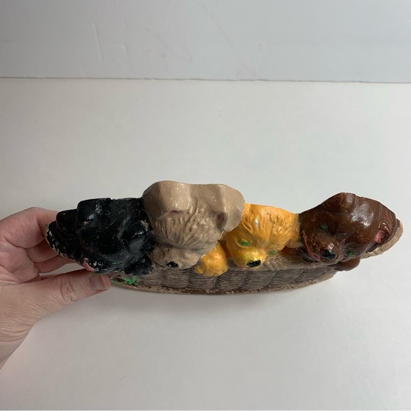 Vintage Chalkware Wall Hanging Puppies In Basket. - Picture 7 of 11